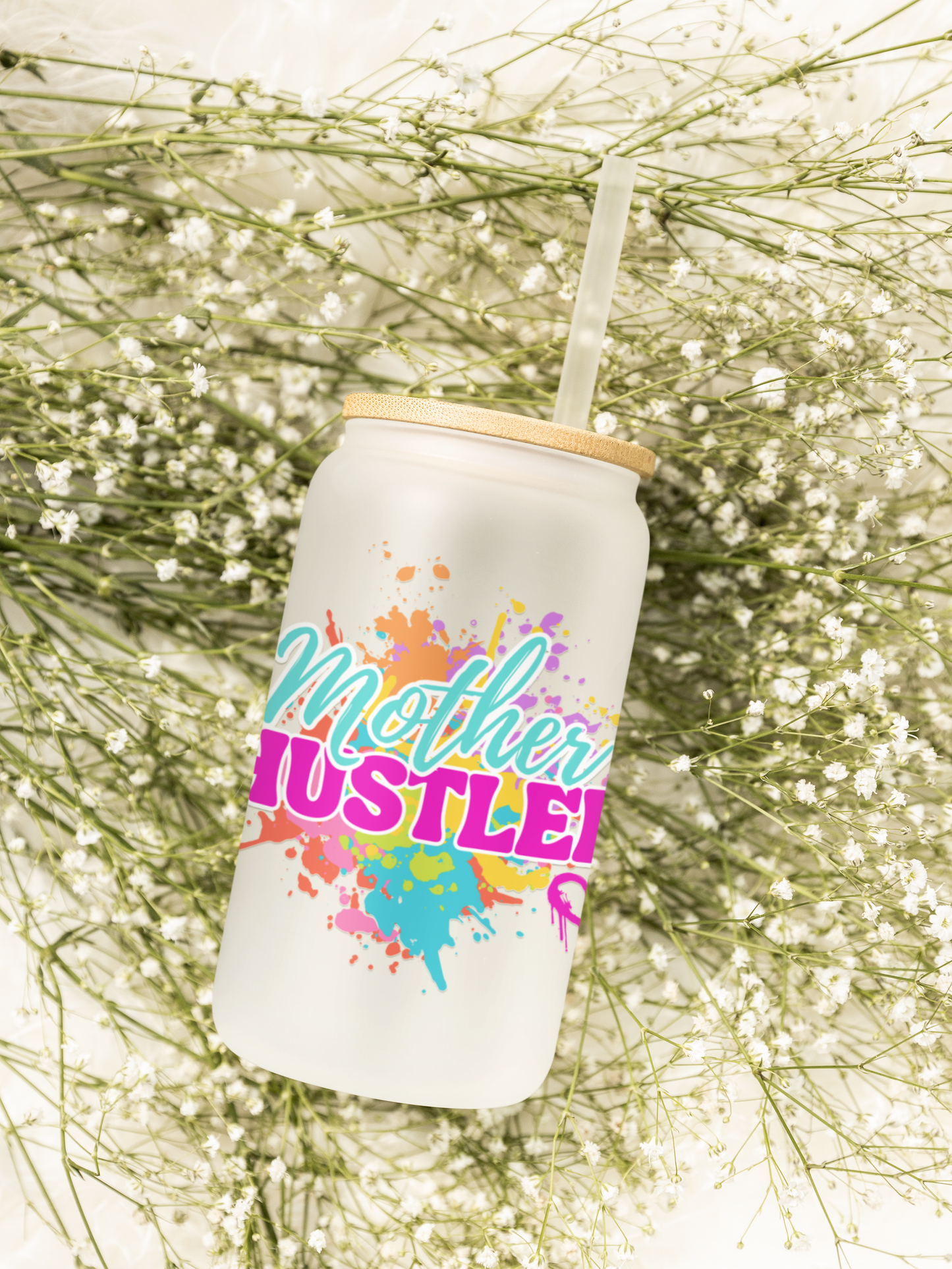 Mother Hustler Sipper Glass | 16oz Motivational Drinking Jar, Gift for Moms