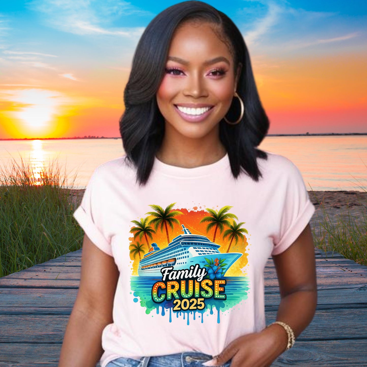 Family Cruise 2025 Unisex Softstyle Matching Tee for Family Vacation, Summer Vibes Vacay Tee