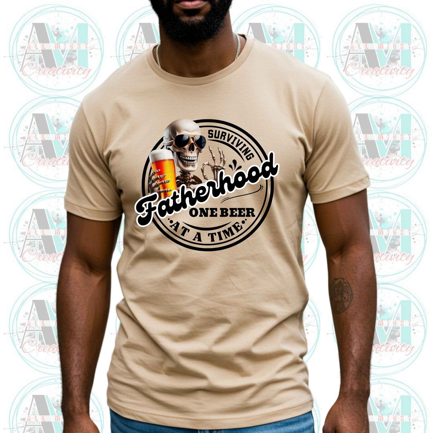 Funny Dad T-Shirt, Surviving Fatherhood One Beer at a Time Graphic Tee, New Dads Gift