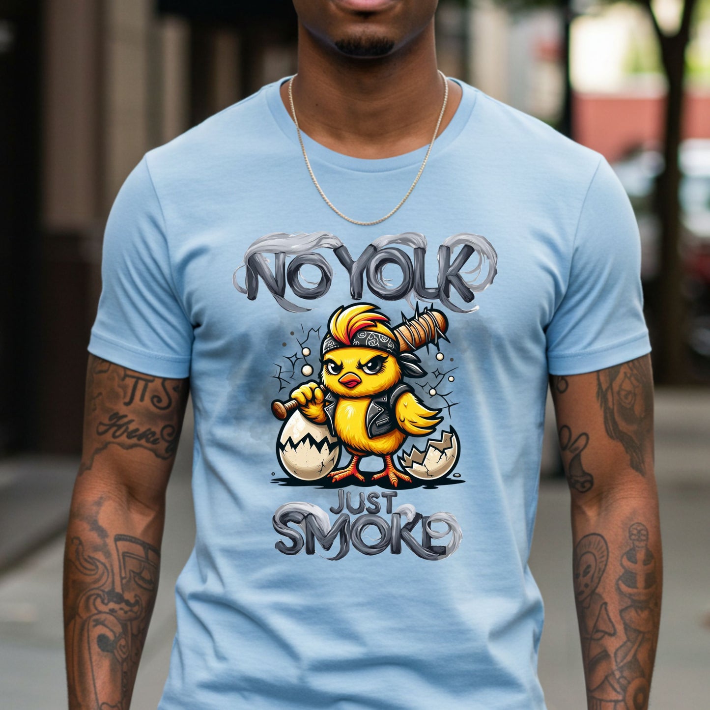 Duck Graphic T-Shirt, Funny Biker Duck Tee, No Yolk Just Smoke Shirt, Humorous Edgy Graphic