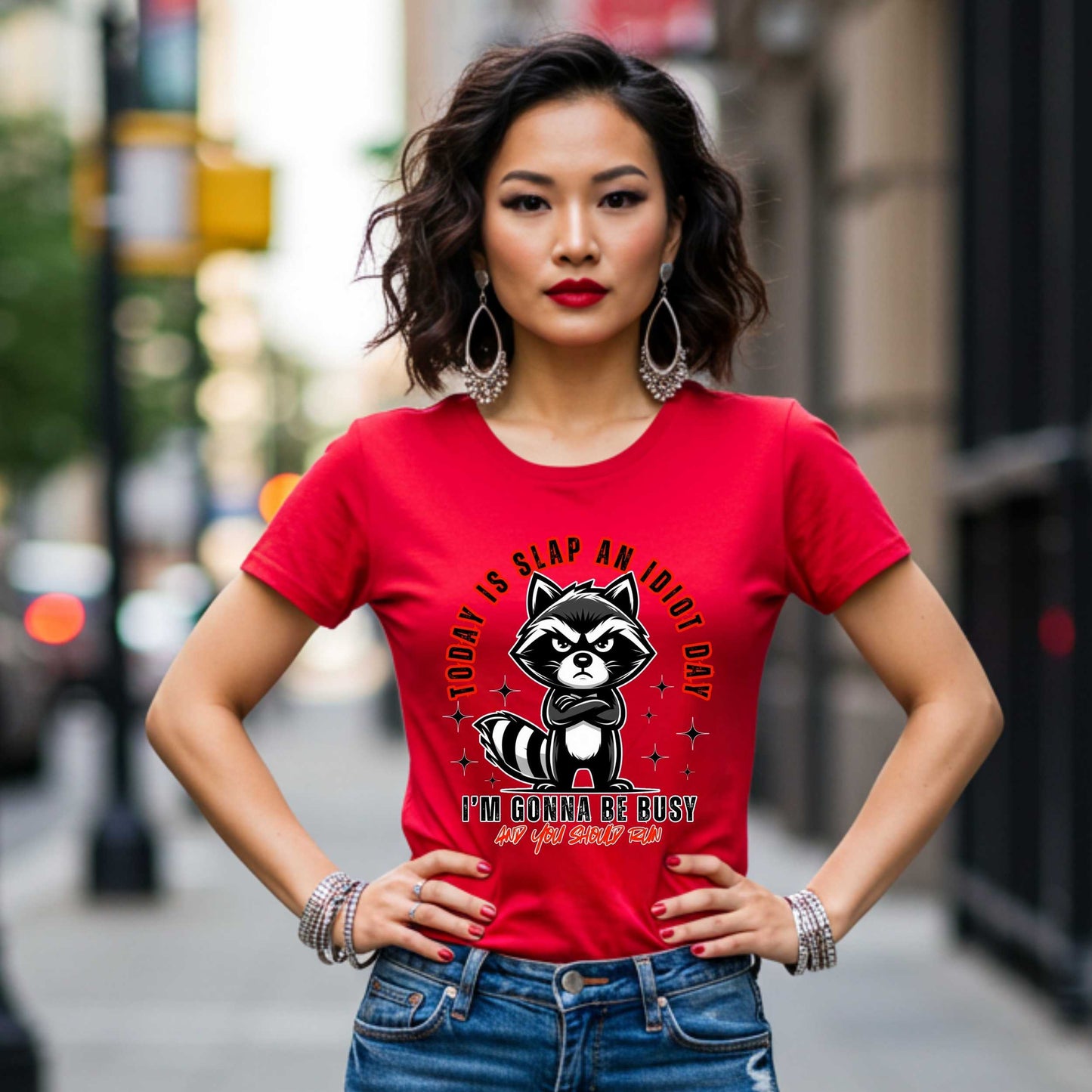 Funny Sarcasm Inappropriate shirts, Sarcastic Raccoon Unisex Softstyle T-Shirt, Slap An Idiot Day Tee