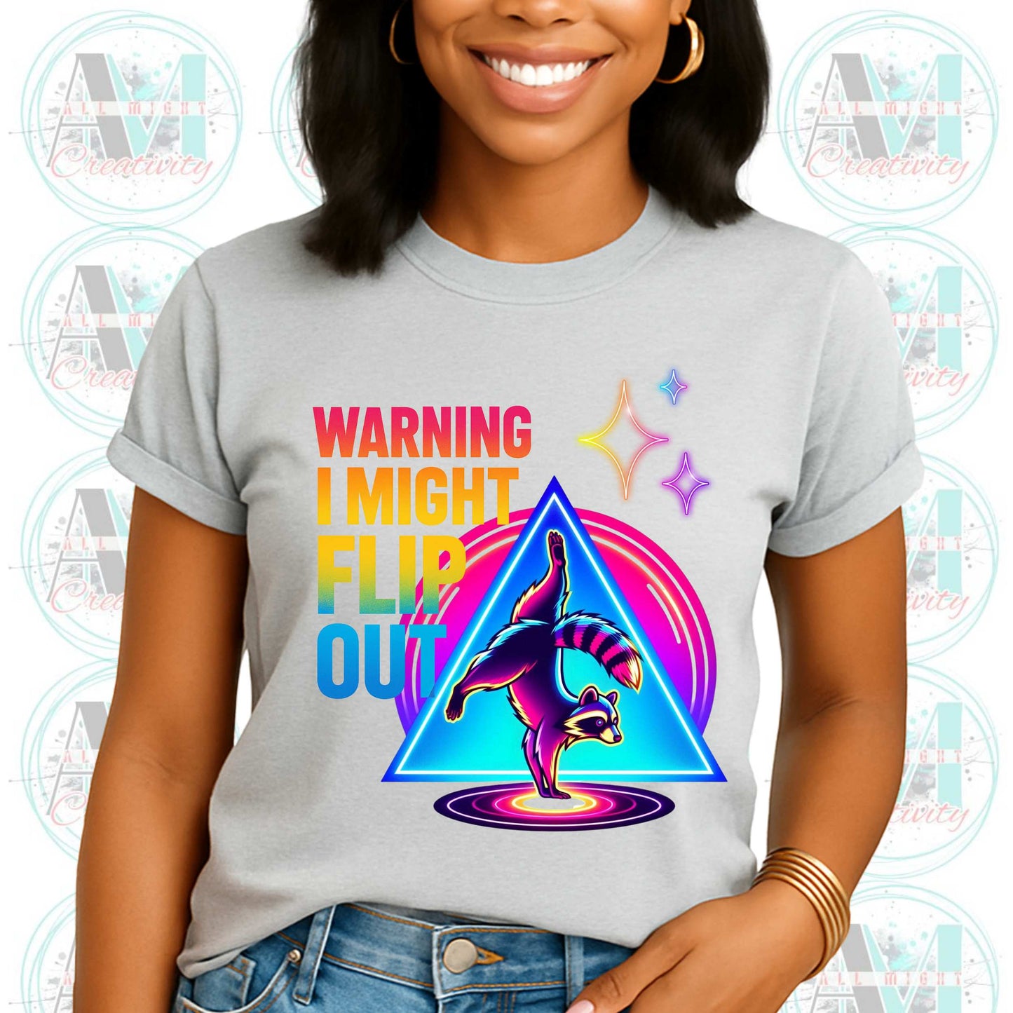 Funny Saracastic Raccoon, Warning I May Flip Out T-Shirt, Fun Graphic Tee, Shirts that Go Hard, Funny Meme Trending Tee