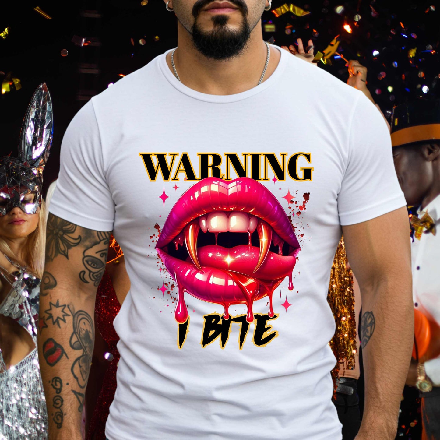 Funny Sarcastic Vampire Lips Halloween Shirt, Warning I Bite Graphic Tee