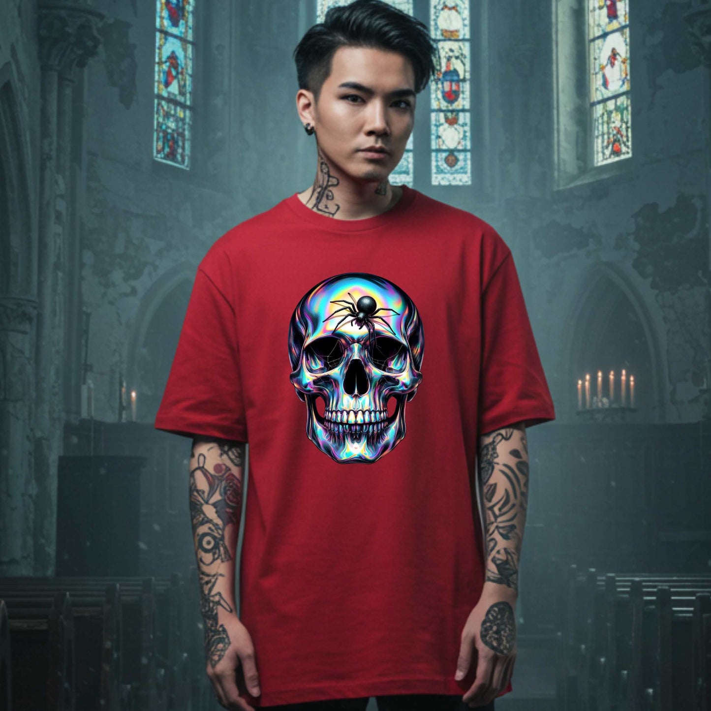 Halloween Sugar Skull Shirt, Unisex Gothic Rainbow Skull Tee for Halloween