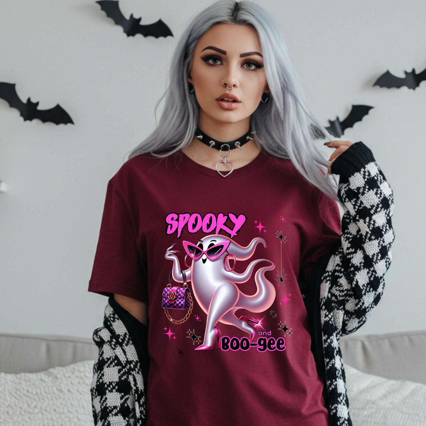 Funny Glam Halloween, Spooky and Boo-gee Shirt, Bougie Ghost Graphic Tee