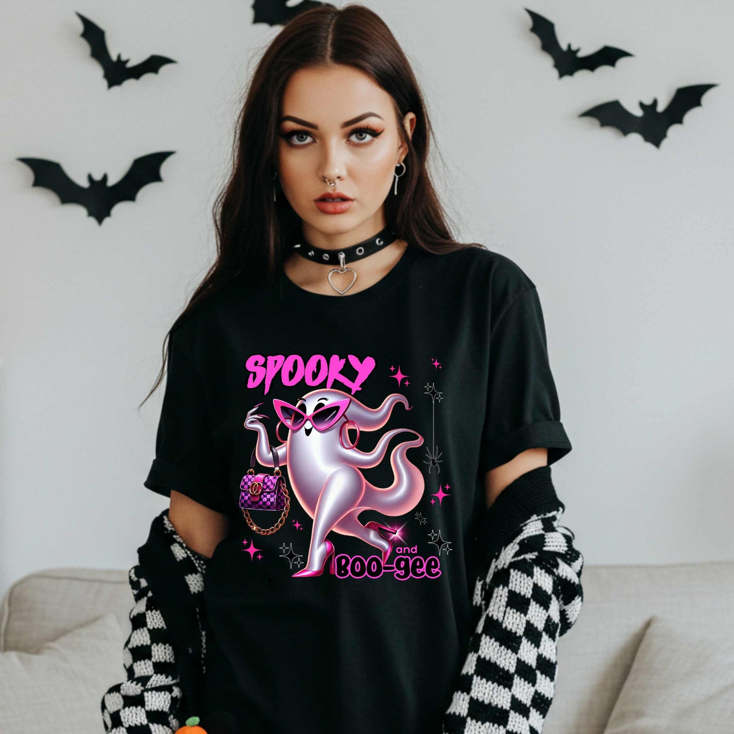 Funny Glam Halloween, Spooky and Boo-gee Shirt, Bougie Ghost Graphic Tee