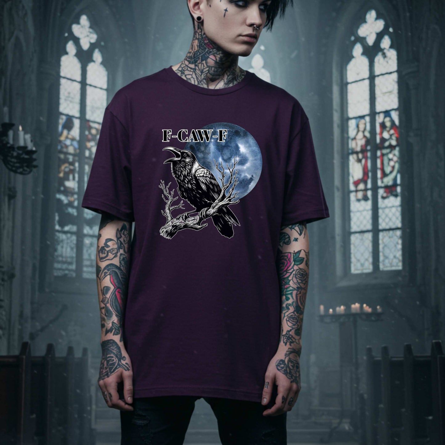 Unhinged Sarcastic F-CAW-F Shirt, Funny Gothic Crow Graphic Tee, Sarcastic Halloween Shirt