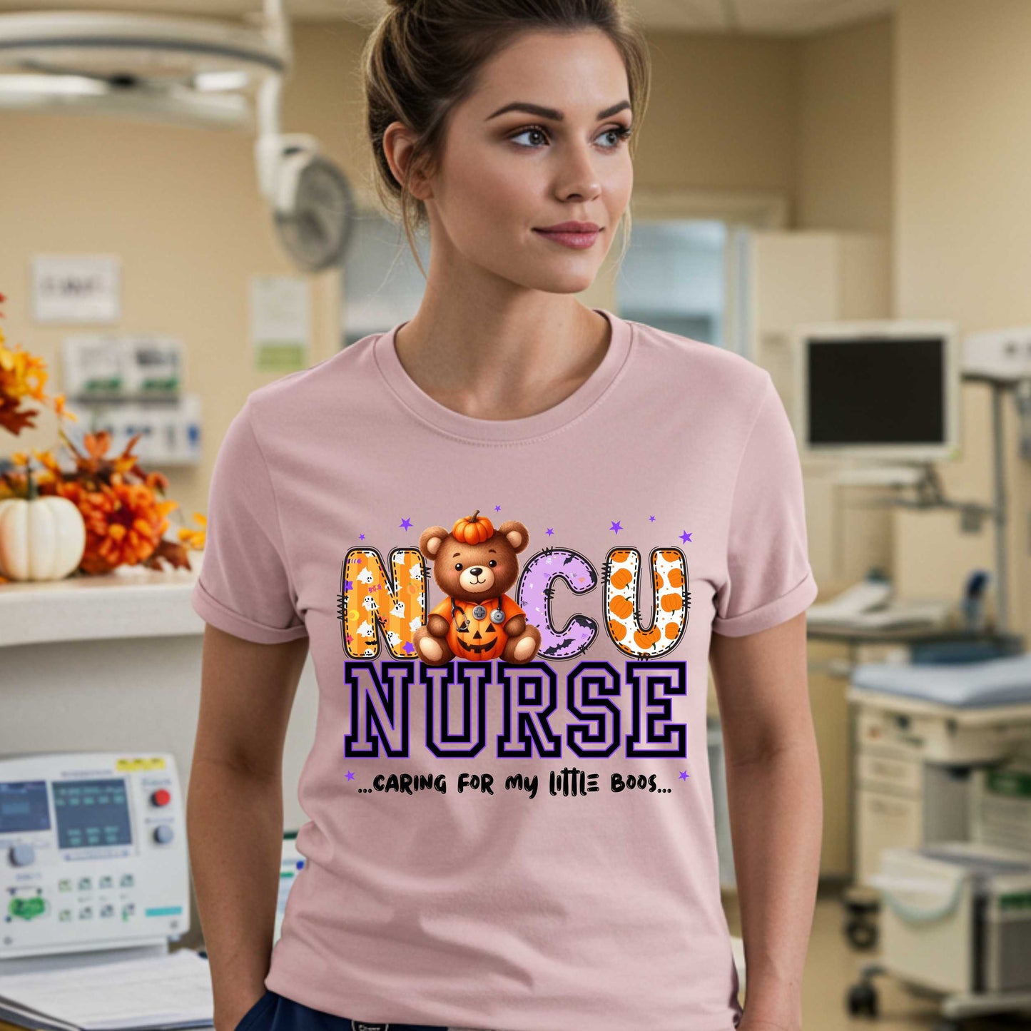 NICU Nurse Halloween Shirt, Caring for My Little Boos Tee, Gift for Healthcare Workers