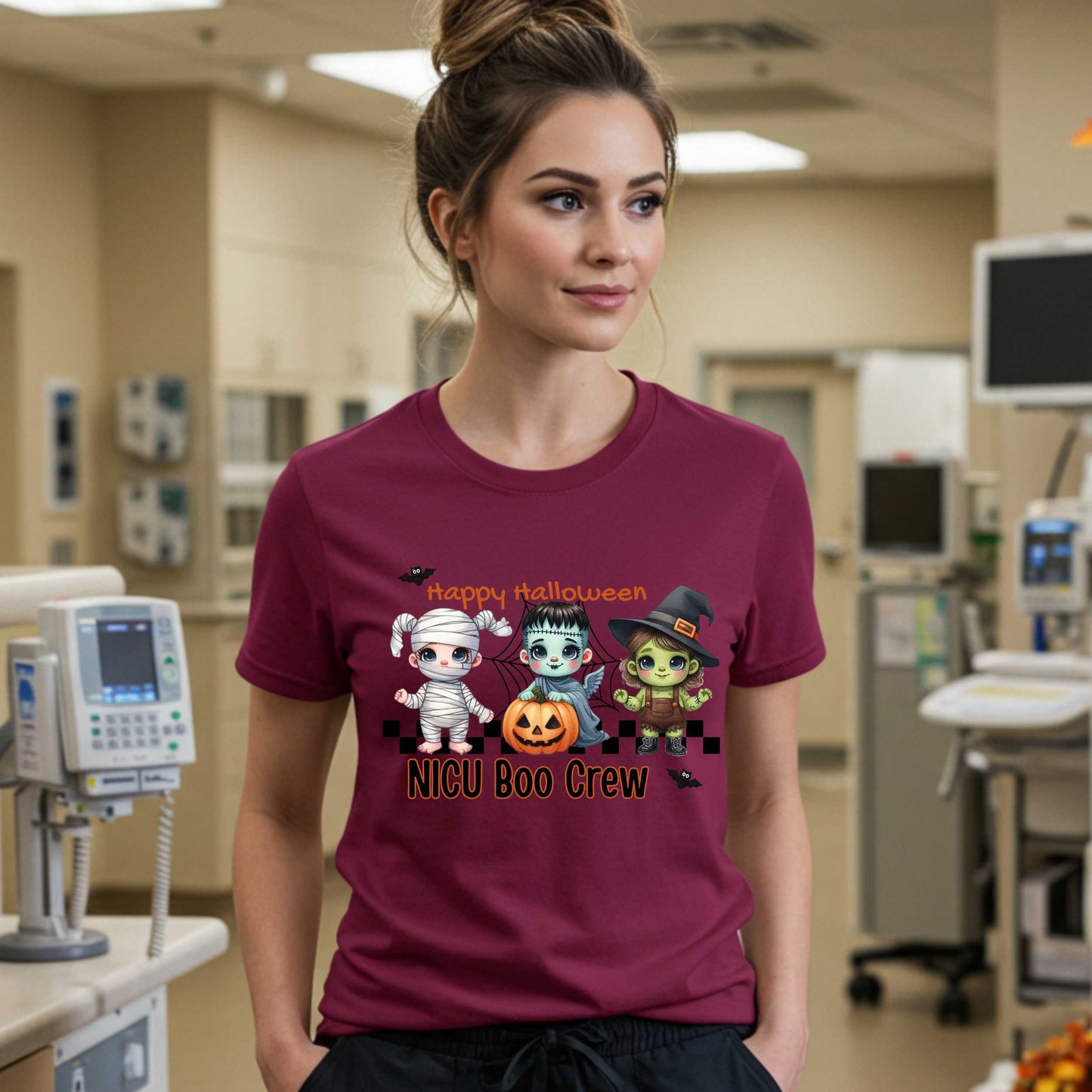 Calling all tiny patient protectors and ghoulishly good caregivers—this one's for the NICU Boo Crew! Featuring the cutest baby-sized monsters you've ever seen, this Halloween shirt is perfect for nurses who know that saving lives takes both heart and humor.