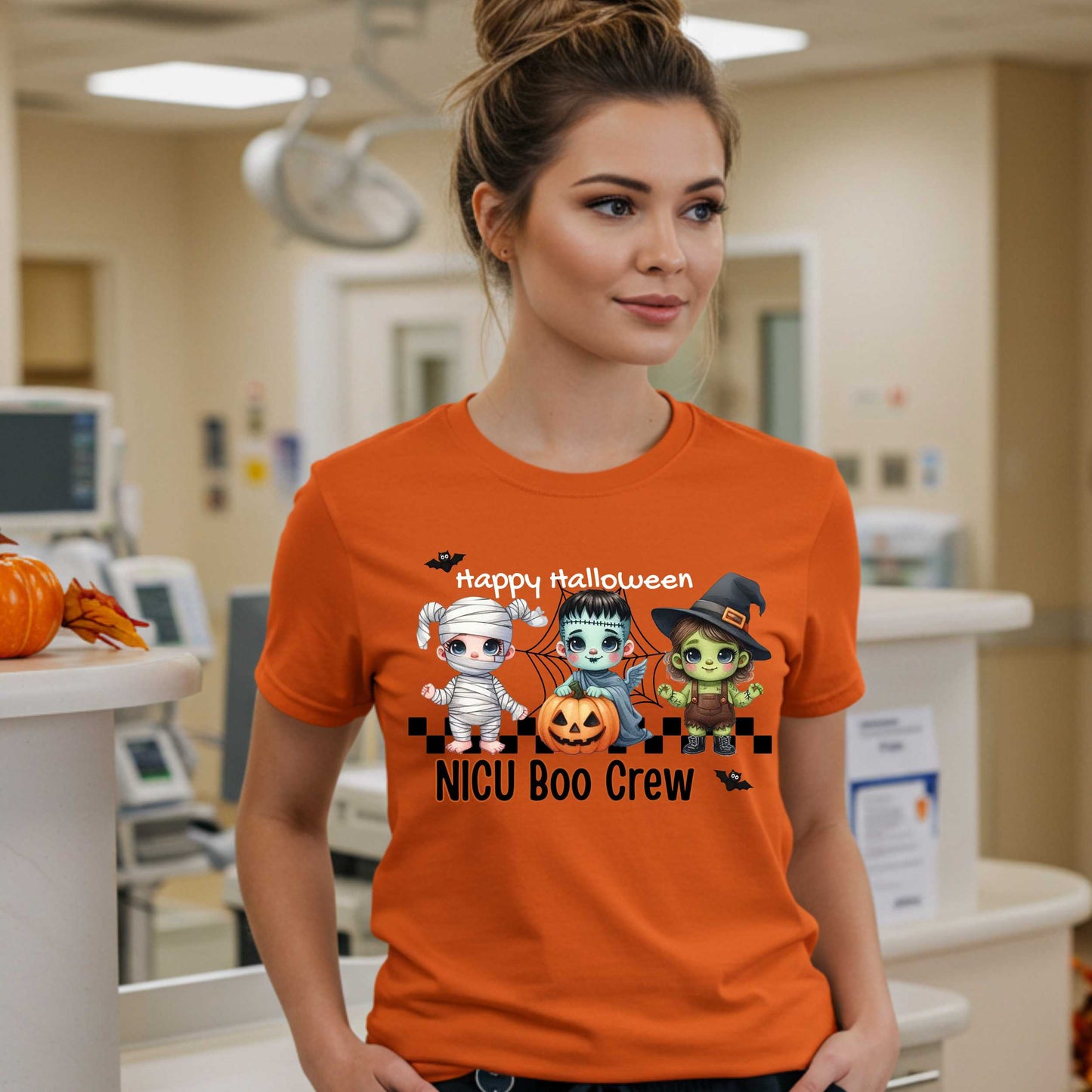 Calling all tiny patient protectors and ghoulishly good caregivers—this one's for the NICU Boo Crew! Featuring the cutest baby-sized monsters you've ever seen, this Halloween shirt is perfect for nurses who know that saving lives takes both heart and humor.
