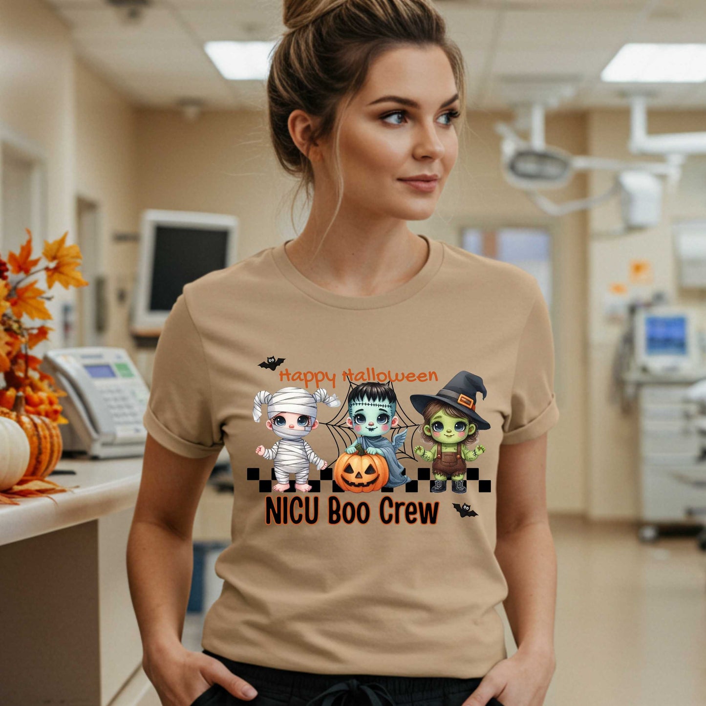 Calling all tiny patient protectors and ghoulishly good caregivers—this one's for the NICU Boo Crew! Featuring the cutest baby-sized monsters you've ever seen, this Halloween shirt is perfect for nurses who know that saving lives takes both heart and humor.