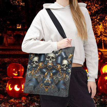 Elegant Skull & Ribbon Halloween Tote Bag – Gothic Glam Reusable Trick-or-Treat Bag