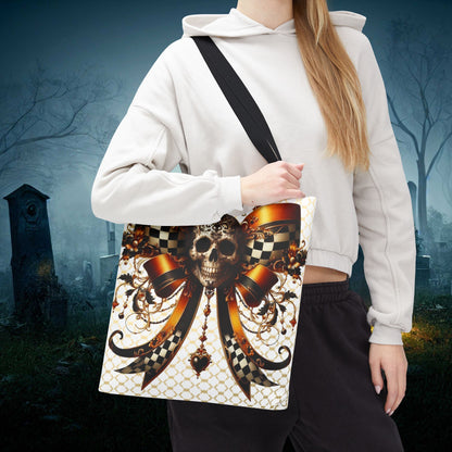 Gothic Halloween Skull Bow Reuseable Bag, Spooky Chic Trick or Treat Bag