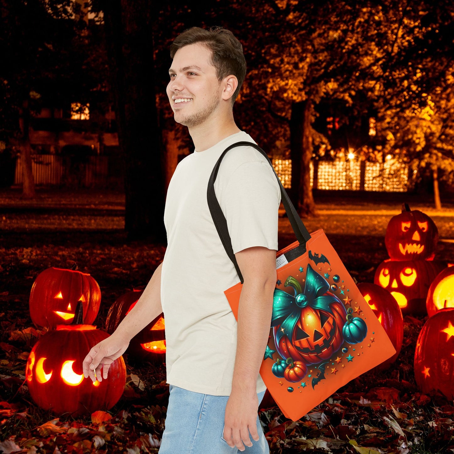 Halloween Spooky Season Pumpkin Tote Bag, Reusable Trick-or-Treat Bag