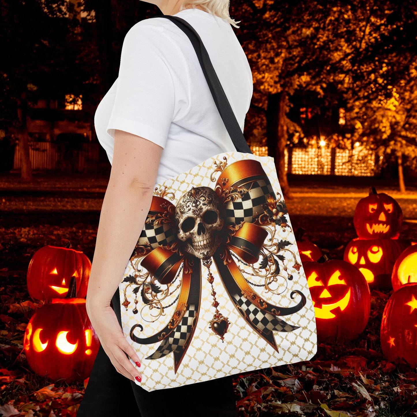 Gothic Halloween Skull Bow Reuseable Bag, Spooky Chic Trick or Treat Bag