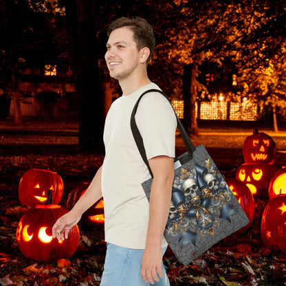 Elegant Skull & Ribbon Halloween Tote Bag – Gothic Glam Reusable Trick-or-Treat Bag