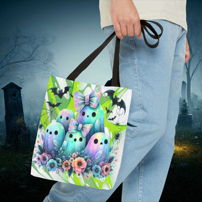 Whimsical Halloween Kids Trick or Treat Bag, Cute Pastel Ghost Halloween Tote, Reusable Glow-Inspired Candy Bag