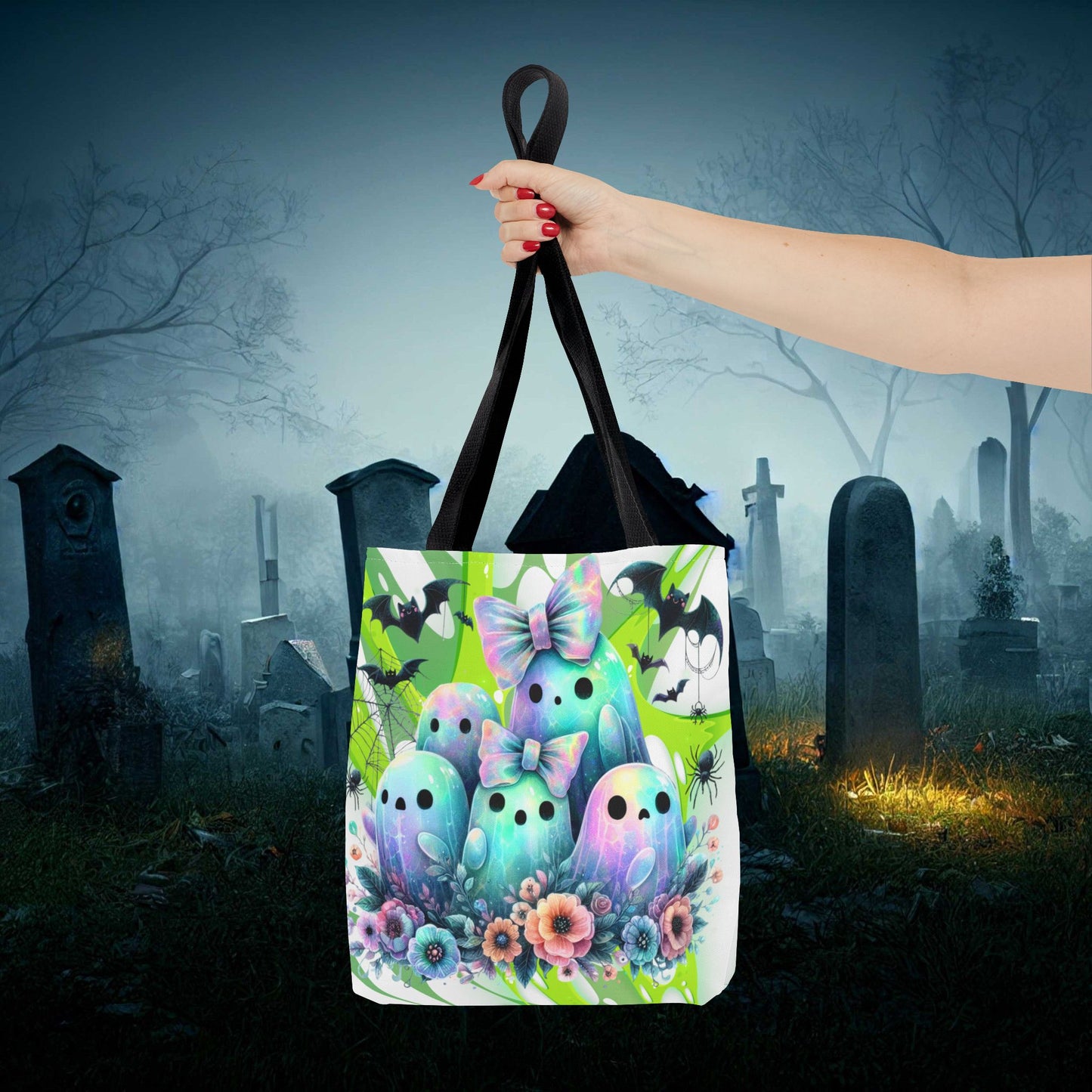Whimsical Halloween Kids Trick or Treat Bag, Cute Pastel Ghost Halloween Tote, Reusable Glow-Inspired Candy Bag