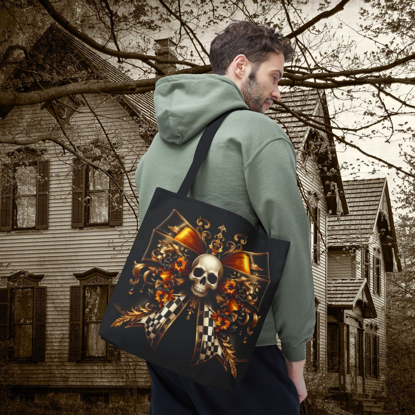 Gothic Skull Tote Bag, Edgy Shopping Bag, Halloween Accessory, Grunge Style, Boho Tote