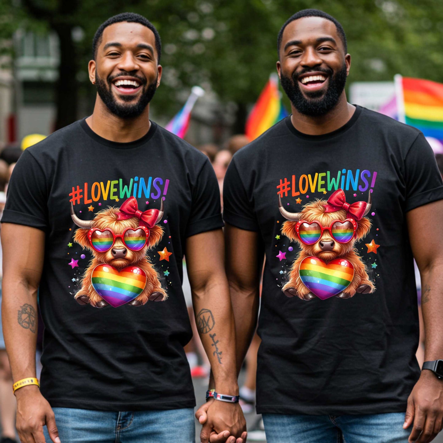 Love Wins, LGBTQ+ Rainbow Highland Cow Pride T-Shirt
