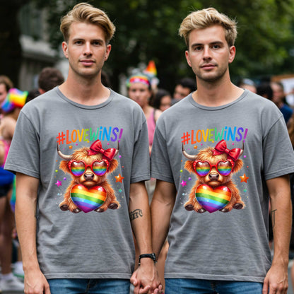 Love Wins, LGBTQ+ Rainbow Highland Cow Pride T-Shirt