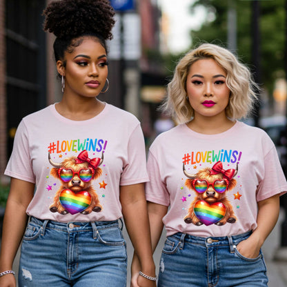 Love Wins, LGBTQ+ Rainbow Highland Cow Pride T-Shirt