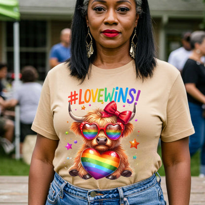 Love Wins, LGBTQ+ Rainbow Highland Cow Pride T-Shirt