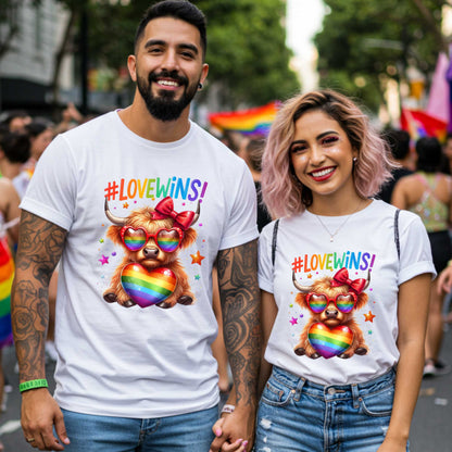 Love Wins, LGBTQ+ Rainbow Highland Cow Pride T-Shirt