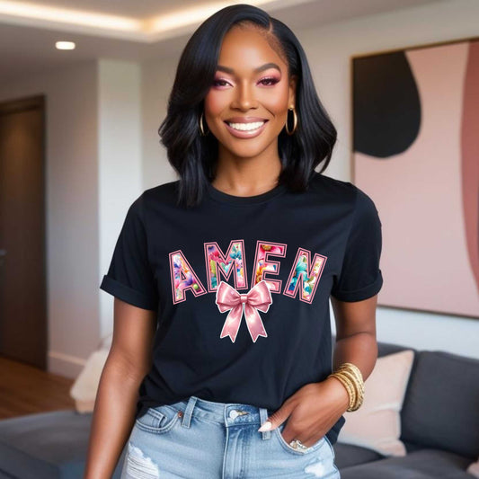 Amen Floral Christian T-Shirt, Christian Faith Based Graphic Tee for Women