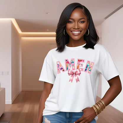 Amen Floral Christian T-Shirt, Christian Faith Based Graphic Tee for Women