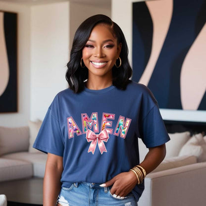 Amen Floral Christian T-Shirt, Christian Faith Based Graphic Tee for Women