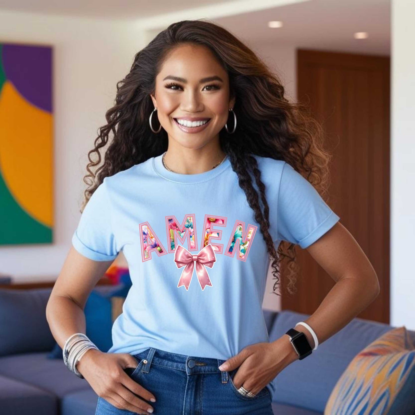 Amen Floral Christian T-Shirt, Christian Faith Based Graphic Tee for Women