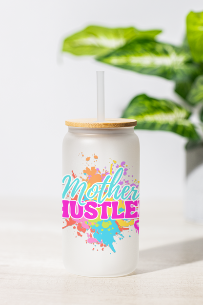 Mother Hustler Sipper Glass | 16oz Motivational Drinking Jar, Gift for Moms