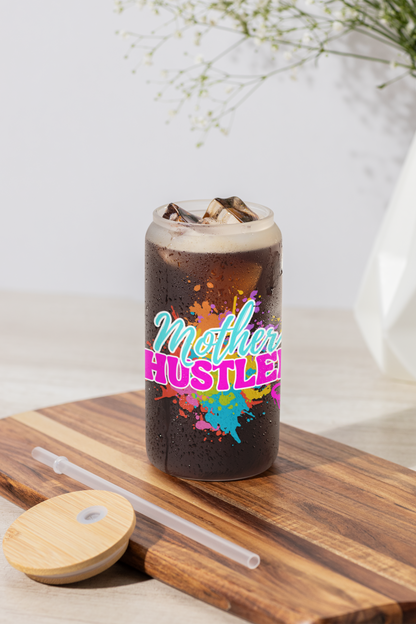 Mother Hustler Sipper Glass | 16oz Motivational Drinking Jar, Gift for Moms