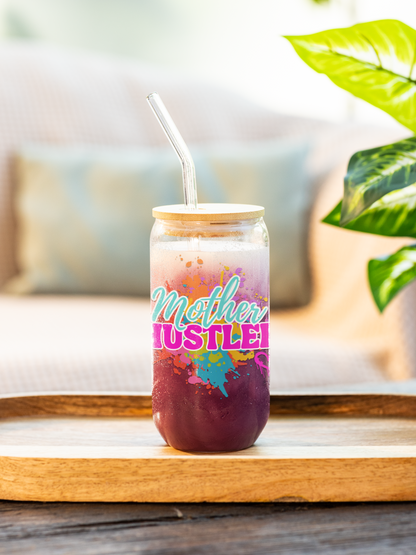 Mother Hustler Sipper Glass | 16oz Motivational Drinking Jar, Gift for Moms
