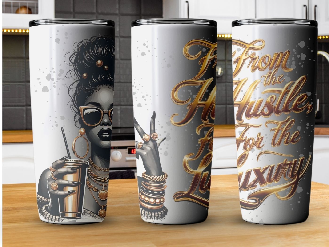 Luxury Insulated Travel Cup, Hustle and Luxury Phrase Mug, Boss Lady Gift