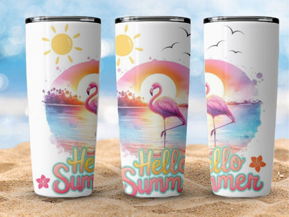 Hello Summer Flamingo Tumbler, Summertime Tropical Tumbler