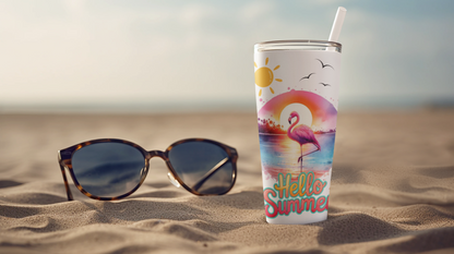 Hello Summer Flamingo Tumbler, Summertime Tropical Tumbler