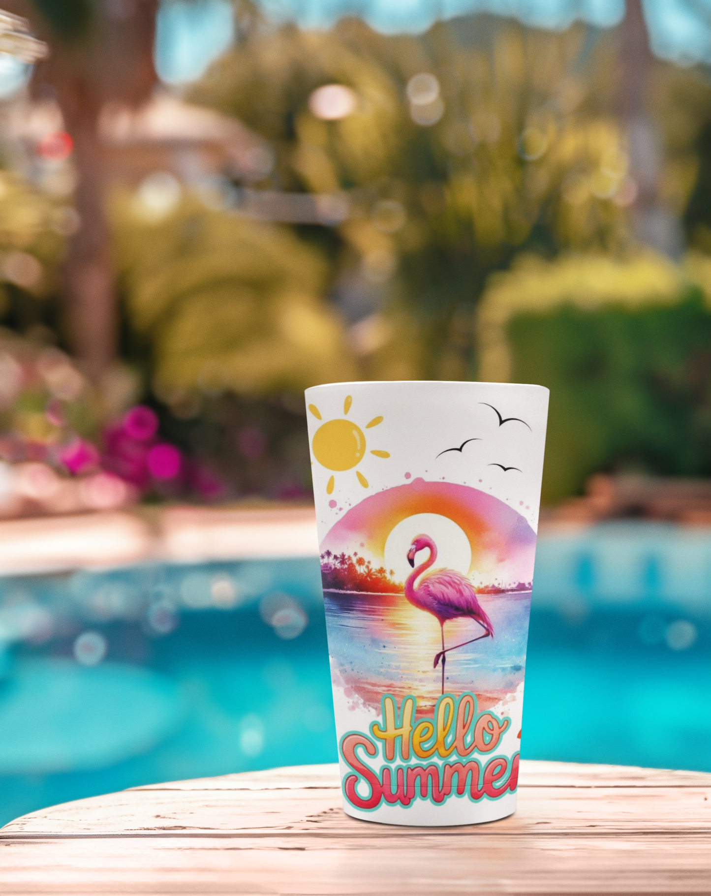 Hello Summer Flamingo Tumbler, Summertime Tropical Tumbler
