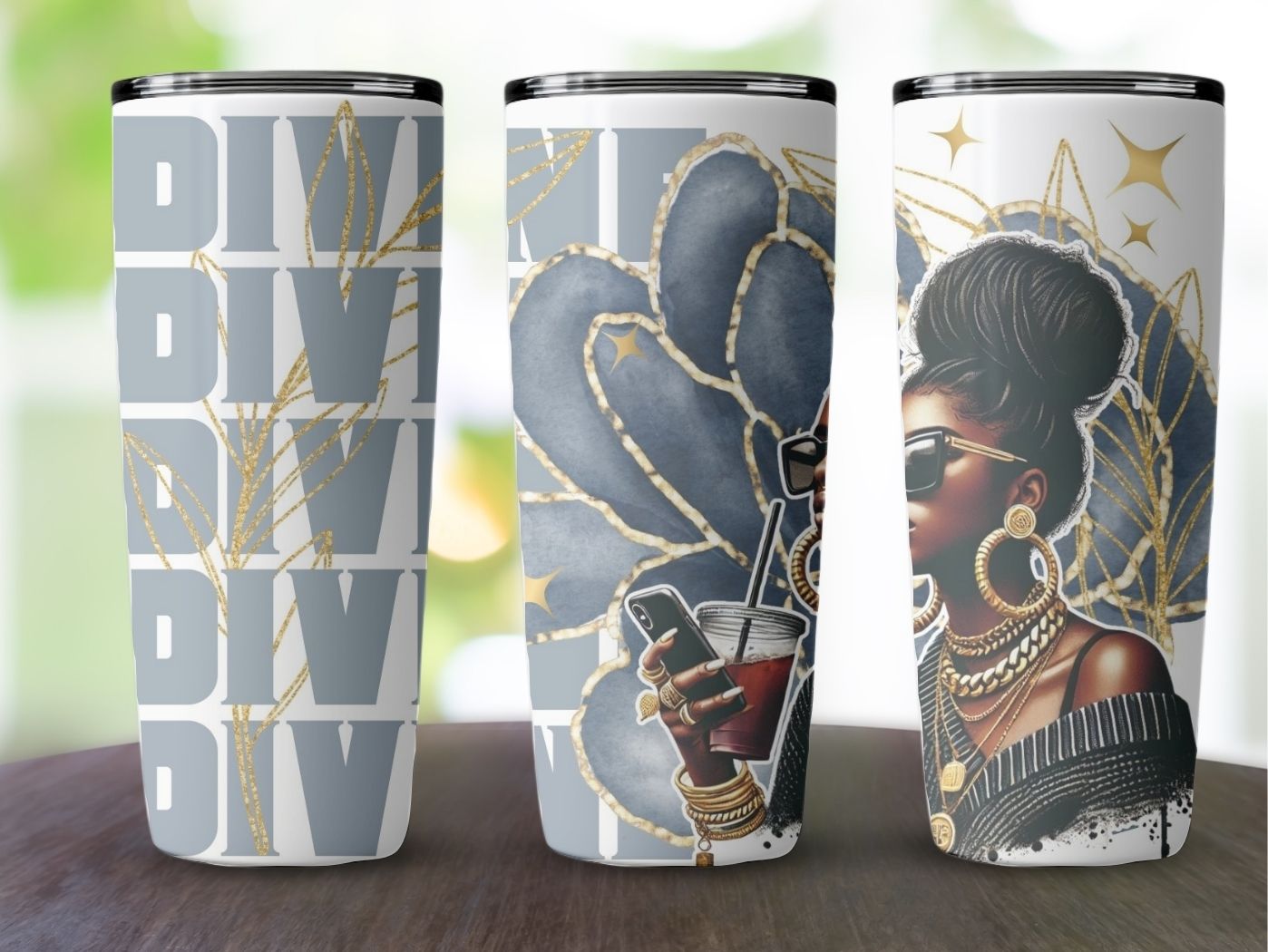 Empowered Muse Divine 20oz Tumbler, Gray Stainless Steel Cup, Gold Leaf Pattern