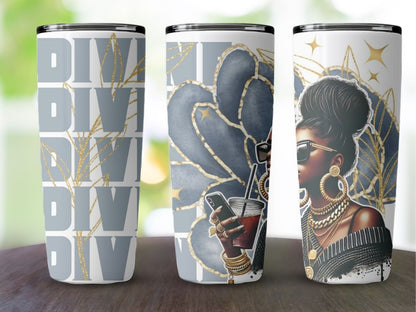 Empowered Muse Divine 20oz Tumbler, Gray Stainless Steel Cup, Gold Leaf Pattern