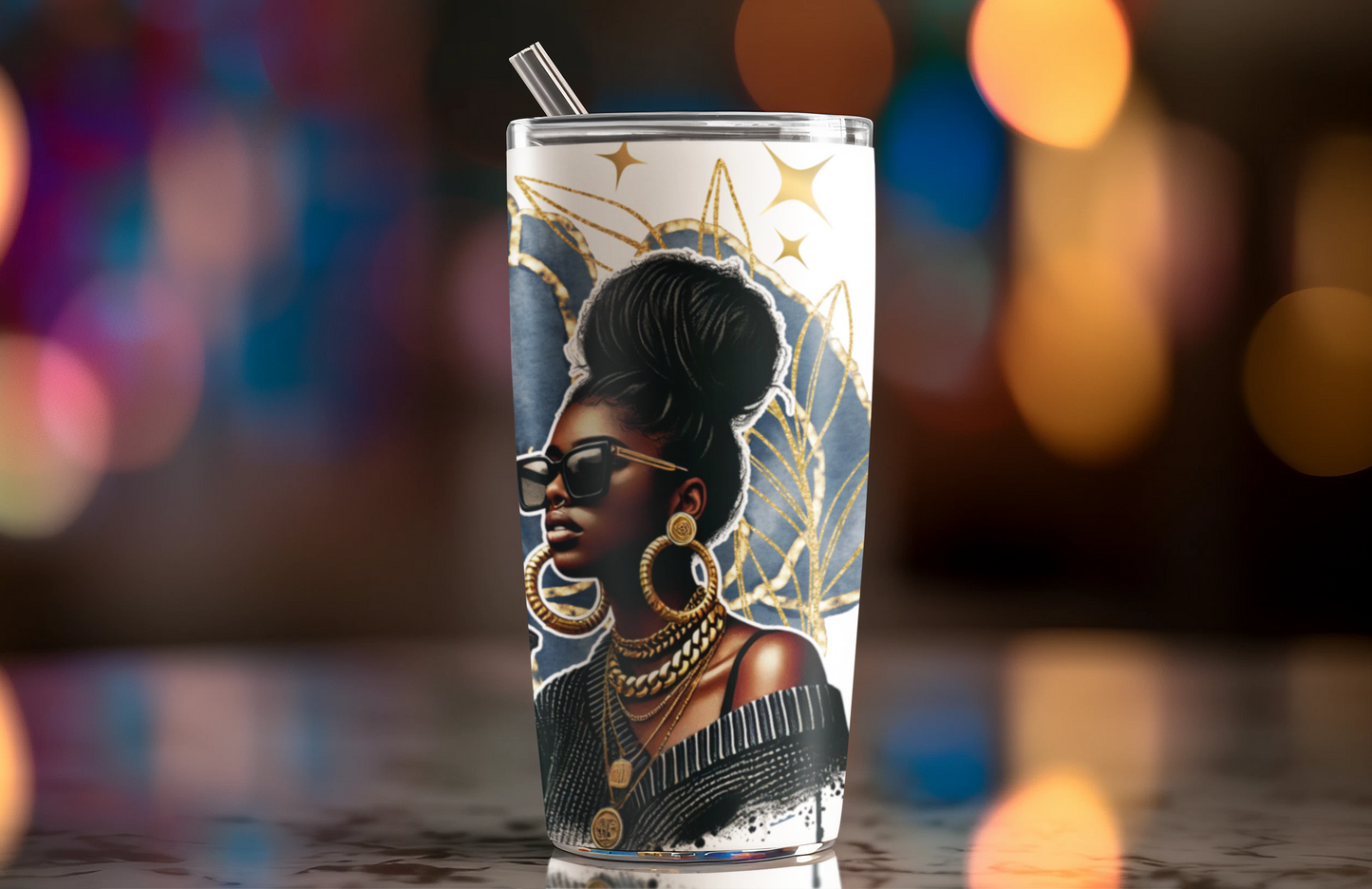 Empowered Muse Divine 20oz Tumbler, Gray Stainless Steel Cup, Gold Leaf Pattern