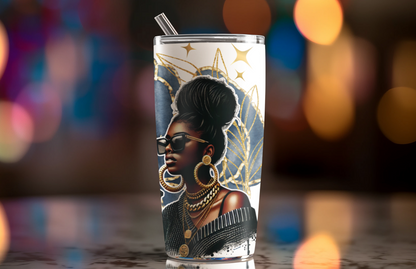 Empowered Muse Divine 20oz Tumbler, Gray Stainless Steel Cup, Gold Leaf Pattern