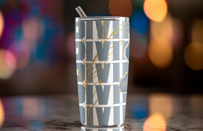 Empowered Muse Divine 20oz Tumbler, Gray Stainless Steel Cup, Gold Leaf Pattern
