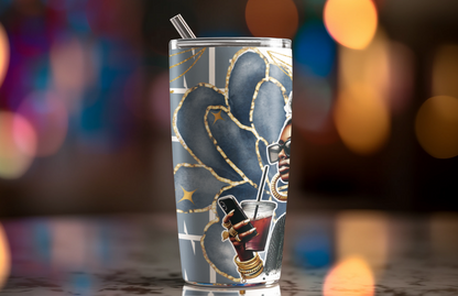 Empowered Muse Divine 20oz Tumbler, Gray Stainless Steel Cup, Gold Leaf Pattern
