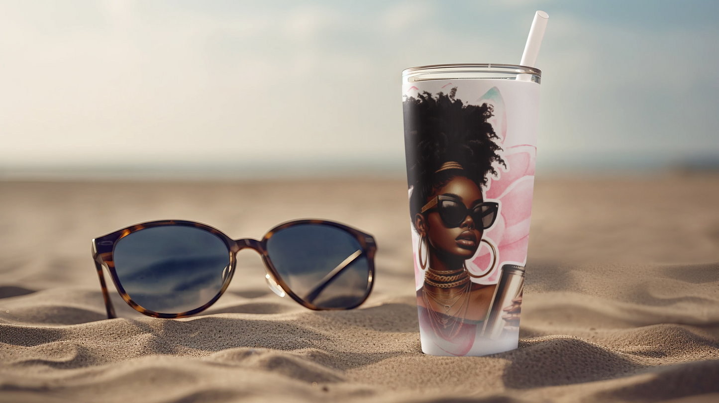 Empowered Woman Tumbler, Inspirational 20oz Stainless Steel Tumbler with Quote, Black Girl Magic