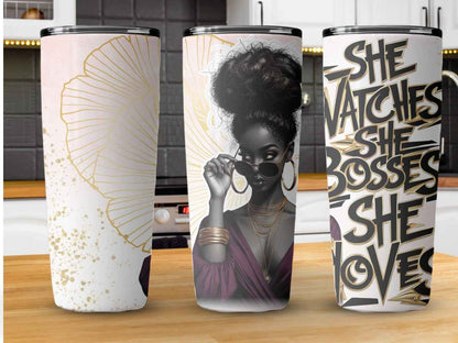 Boss Girl Tumbler 20oz - Stainless Steel Double-Wall Insulated, She Bosses She Watches She Moves