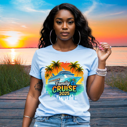 Family Cruise 2025 Unisex Softstyle Matching Tee for Family Vacation, Summer Vibes Vacay Tee