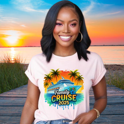 Family Cruise 2025 Unisex Softstyle Matching Tee for Family Vacation, Summer Vibes Vacay Tee