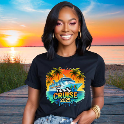Family Cruise 2025 Unisex Softstyle Matching Tee for Family Vacation, Summer Vibes Vacay Tee